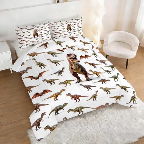 Image of Dinosaur Comforter Set Twin Size 3D Dino Bedding Sets for Boys Girls Kids Teens Bedroom Decor Dinosaur Animal Print Quilt 1 Comforter 1 Pillowcase