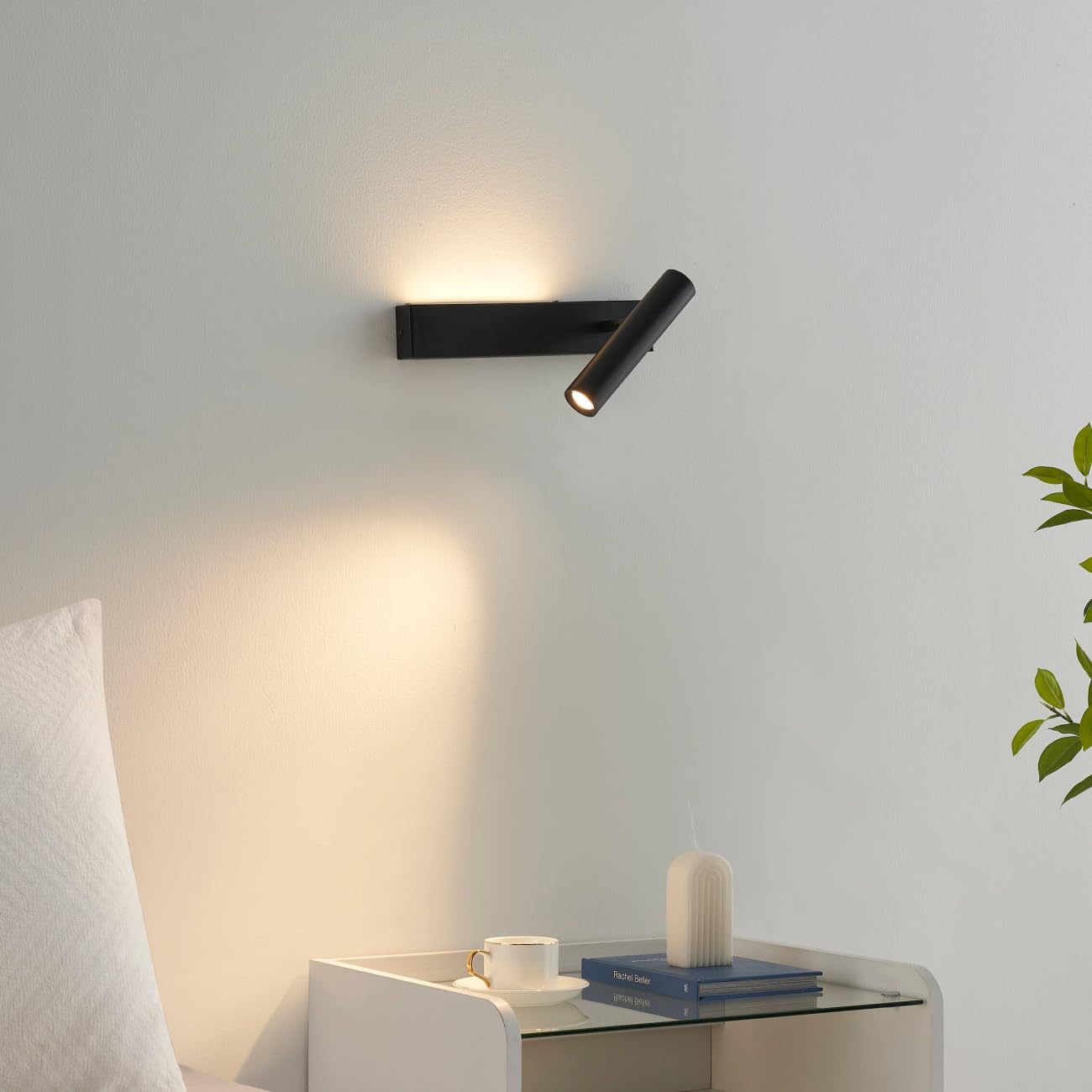 KOSILUM - Lampada da parete nera per testiera del letto, lettura destra, luce bianca calda, illuminazione per soggiorno, camera da letto, cucina, corridoio, 1211 lm, LED integrato, IP20