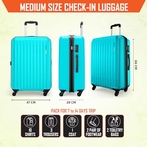Image of Safari Genius Alley 66cm Medium Size Check-in Trolley Bag Hard Case Polypropylene, 4 Wheels, 360 Degree Wheeling Luggage, Travel Bag, Suitcase for Travel, Trolley Bags for Travel, Scuba Blue