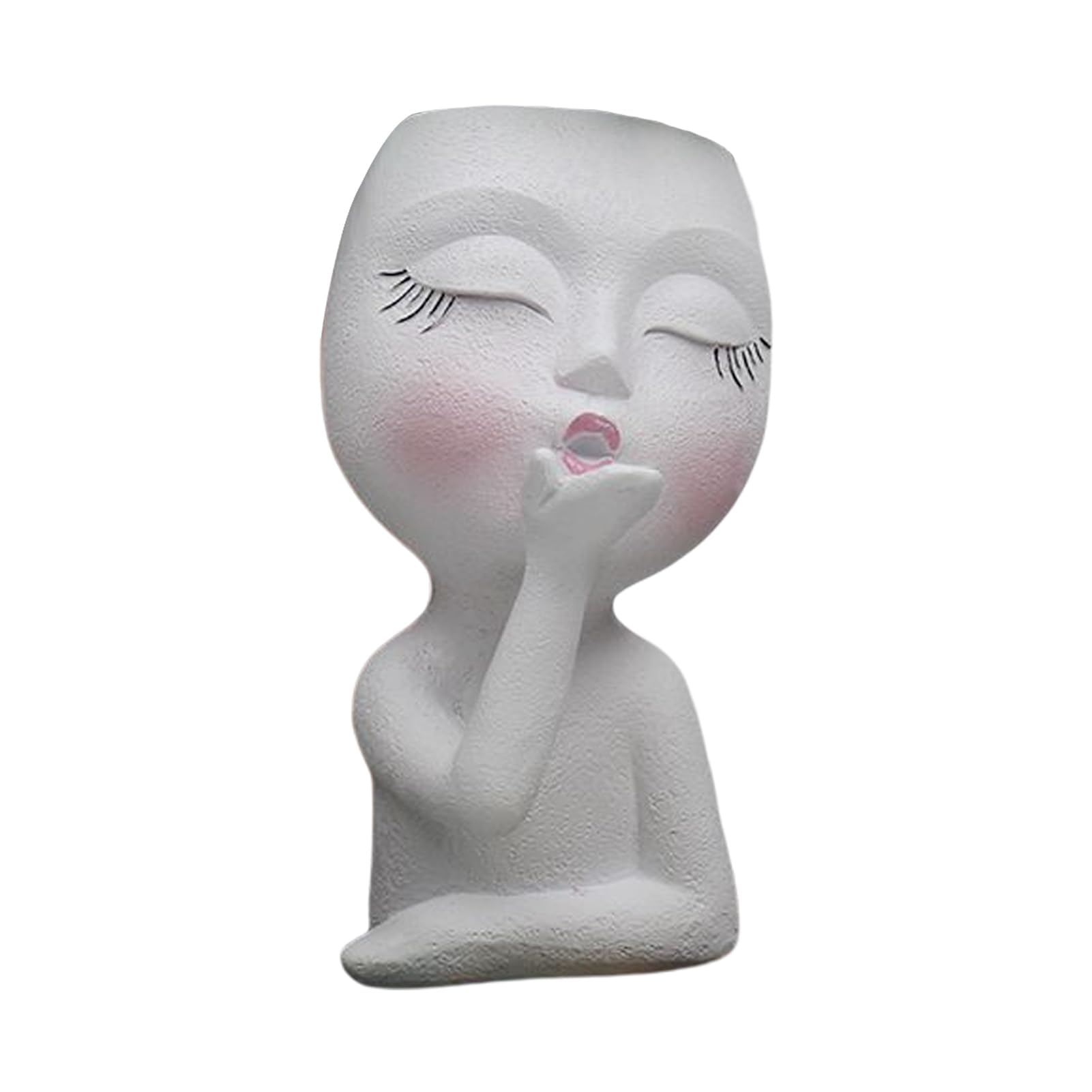 Pcscevcr Resin Succulent Planter, Flying Kiss Face Human Head Vase, Cute Succulent Flower Pots with Drainage Hole, for Home Office Garden Decor(White)