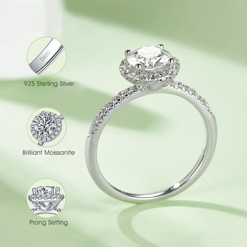 White/Pink/Yellow/Green/Black/Blue Moissanite Rings Bride Jewelry 1Ct VVS1 Moissanite Engagement Rings 925 Sterling Silver imitation Diamond Band Ring Wedding Engagement Women's Ring Christmas Gifts for Her(Size 5-10)4