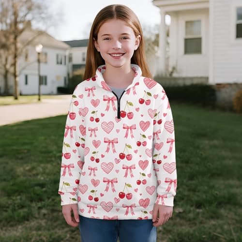 Image of AmzPrint Girls Graphic Quarter Zip Coat Long Sleeve Lightweight Oversized Athletic Running Hoodies For Kids Teen Girls