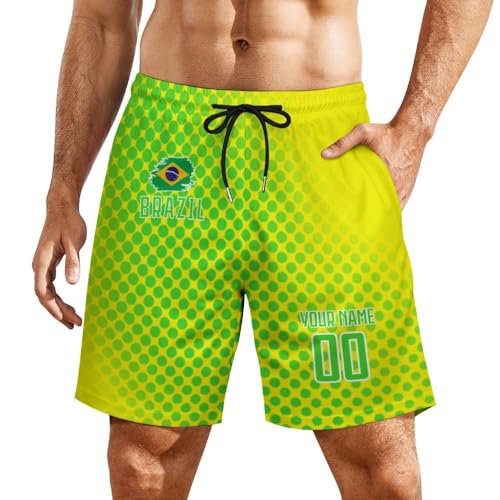 Custom Brazil Shorts Summer Beach Soccer Shorts Fan Gift Name & Number Casual Swim Trunks Beachwear for Men Youth