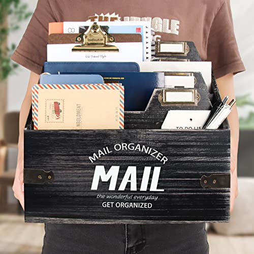 Wojoiul Xxl Mail Organizer With 4 Compartments, Wood Desktop Mail Holder Letter For Countertop, Mail Sorter Rustic Country Farmhouse Desk Organizer (Black) #TOP2