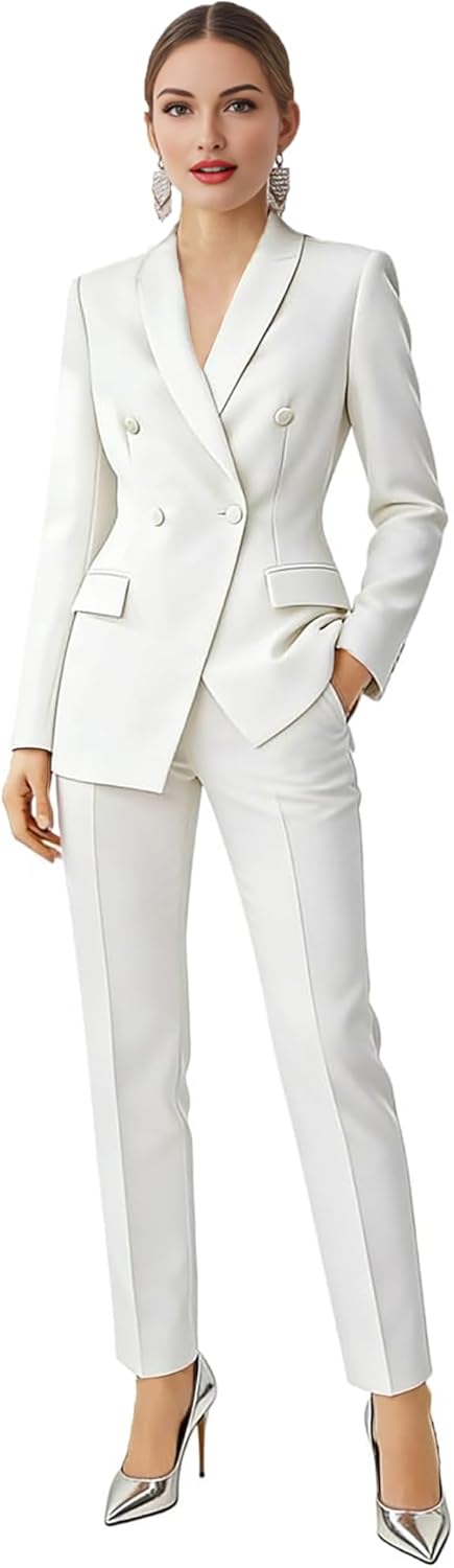 Womens Suit 2 Piece Double Breast Pants Suits for Women Dressy Casual Slim Fit Business Professional Outfits for Work