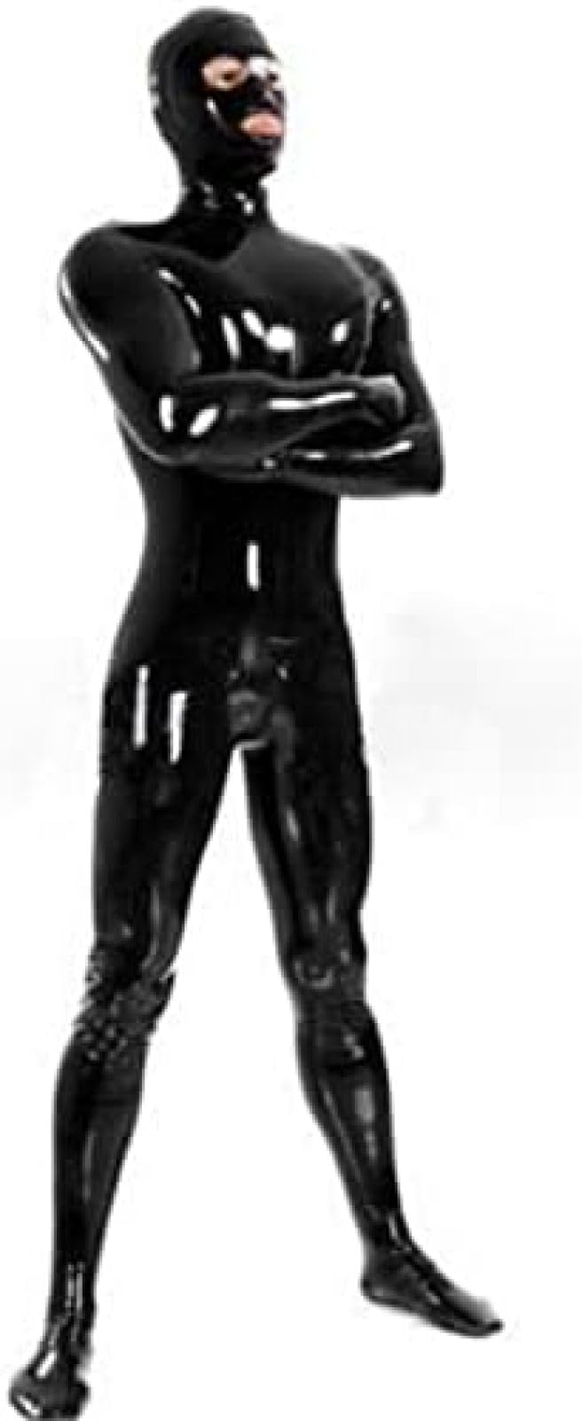 ラテックス製バックジッパー式マスク一体型3カ所ペニスポケット付全身スーツ★男性M ラテックス製バックジッパー式マスク一体型3カ所ペニスポケット付全身