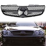 Three T Car Front Center Grille Replacement for Mercedes Benz SL-Class R230 SL500 SL550 SL600 2007-2009, Gloss Black