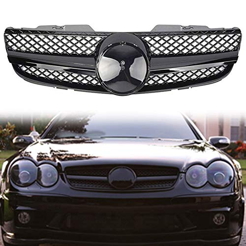 Three T Car Front Center Grille Replacement for Mercedes Benz SL-Class R230 SL500 SL550 SL600 2007-2009, Gloss Black