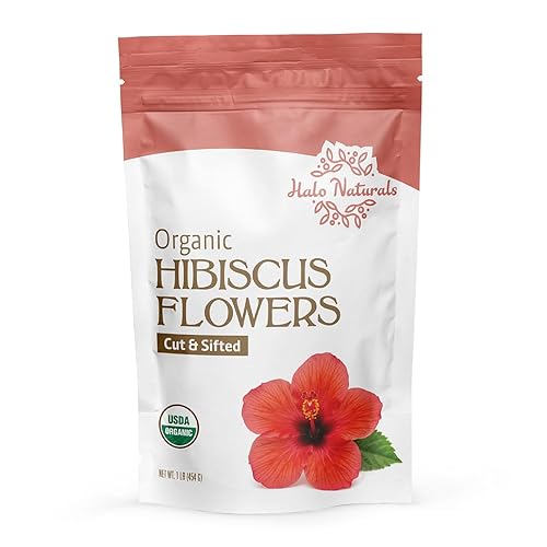 Miniatura 4 de Halo Naturals Flores orgánicas de hibisco cortadas y tamizadas, 1 libra (Hibiscus sabdariffa) con certificación USDA  Bolsa resellable  Empaquetadas