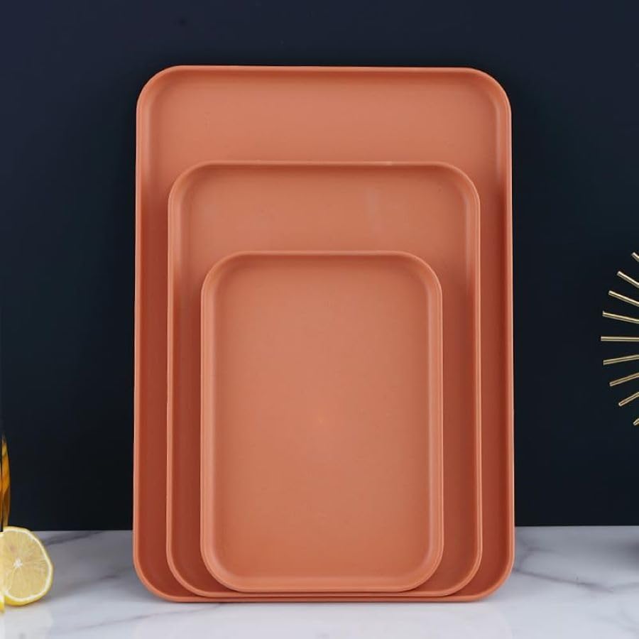 4 Pcs Orange Wheat Straw Cafeteria Tray, Plastic Serving Tray, Holiday Meal Tray, BPA Free Reusable Food Tray for Snacks, Food, Biscuits 2