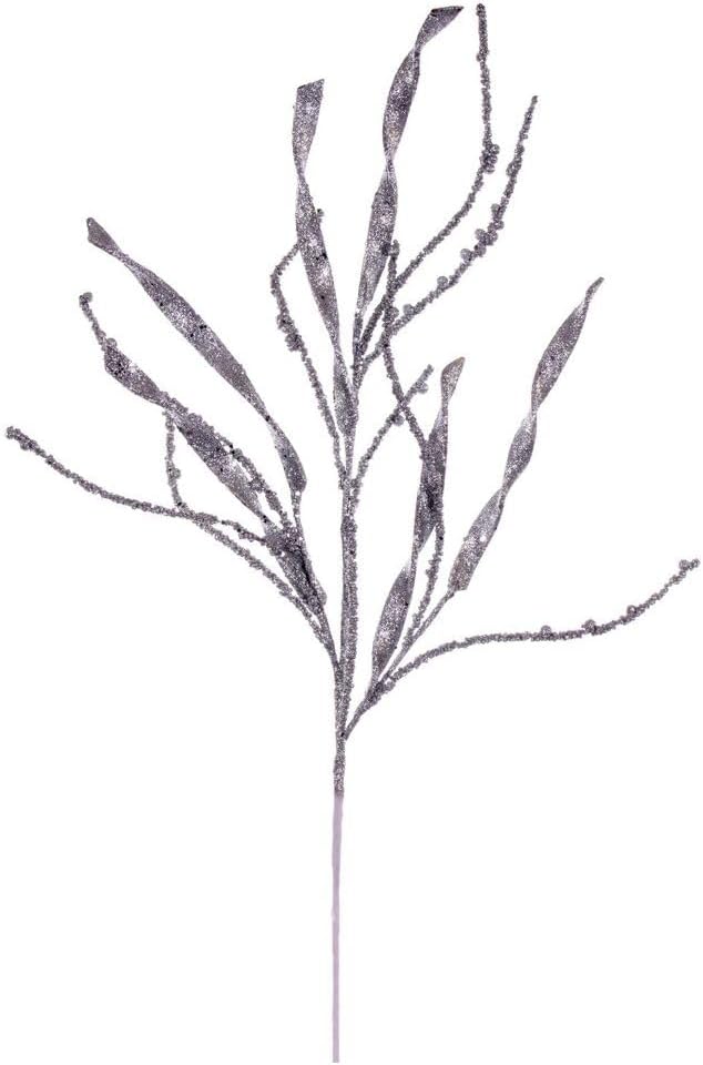 Vickerman 34" Silver Wavy and Spiral Glitter Spray, 6 per Bag.