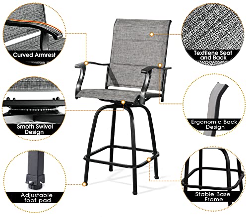 Kerrogee Patio Swivel Bar Stools, Outdoor High Bistro Stools, Bar Height Patio Chairs Furniture, All-Weather Outdoor Furniture For Garden, 2 Pack #TOP2
