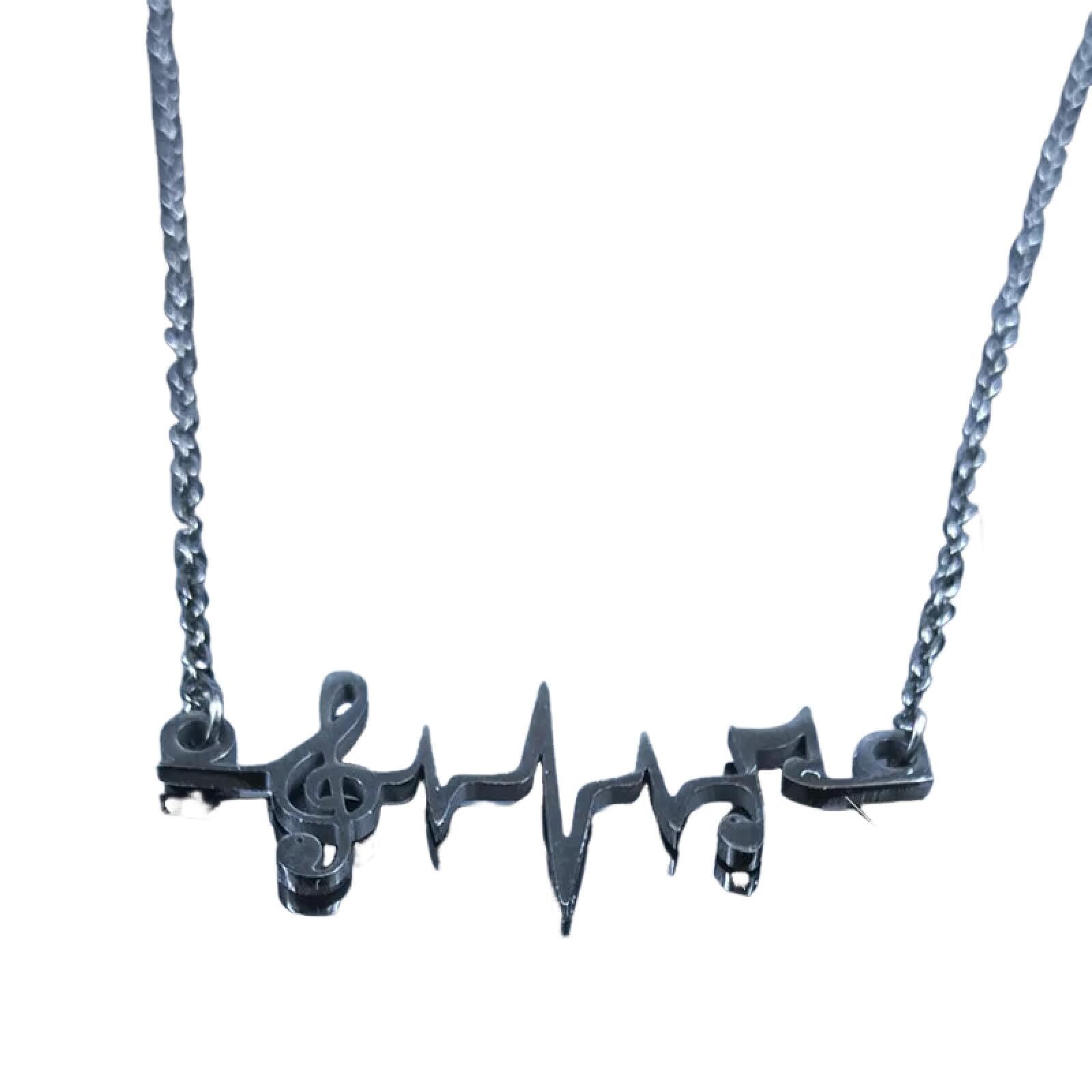 Collier notes musicales en acier noir pendentif mixte style gargantilla