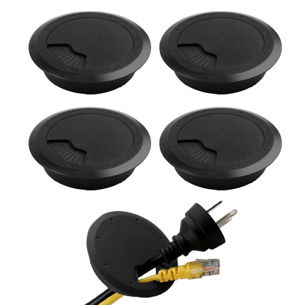 Serplex® 4Pcs Desk Grommets 2.36 inches Round Cable Grommets Desk Cable Hole Covers Multi Cable Organizers Office Decorative Desk Grommets for Power Cords(Black)
