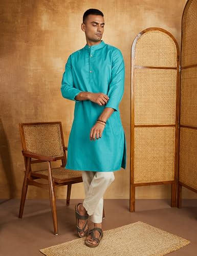 Image of Amazon Brand - Symbol Men's 100% Cotton Solid Long Length Casual Kurta - Regular Fit (Available in Plus Sizes)