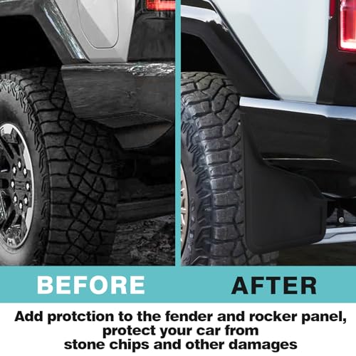 Image of BestEvMod Compatible with Hummer EV Pickup Rear Mud Flaps Splash Guards 2022-2026 Accessories Fender Dirt Protection No Need to Drill Holes (Set of 2) Only Rear