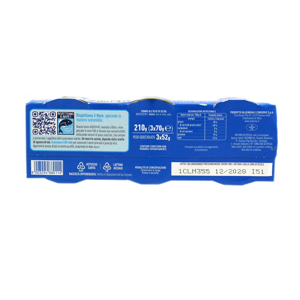 Italian Gourmet Tonno all'Olio di Oliva Thunfisch Dose Vorrat 32 x 210g | Filetti compatti; olivenölhaltige Konserve, ideale Rezepte, insalate, Gesamtnettogewicht 6,72 kg + Kostenlos Polpa 400g