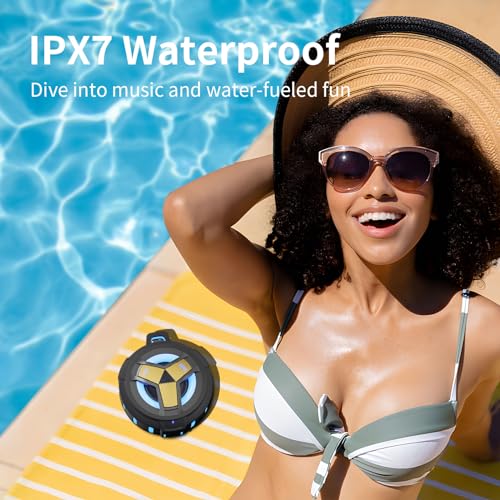 Image of EBODA Waterproof Bluetooth Speaker Shower Portable Gifts for Adults Men | IP67 Wireless Speakers, LED Light, Stuff for Travel, Pool, Beach, River Floating Essentials-Black Golden Special Edition
