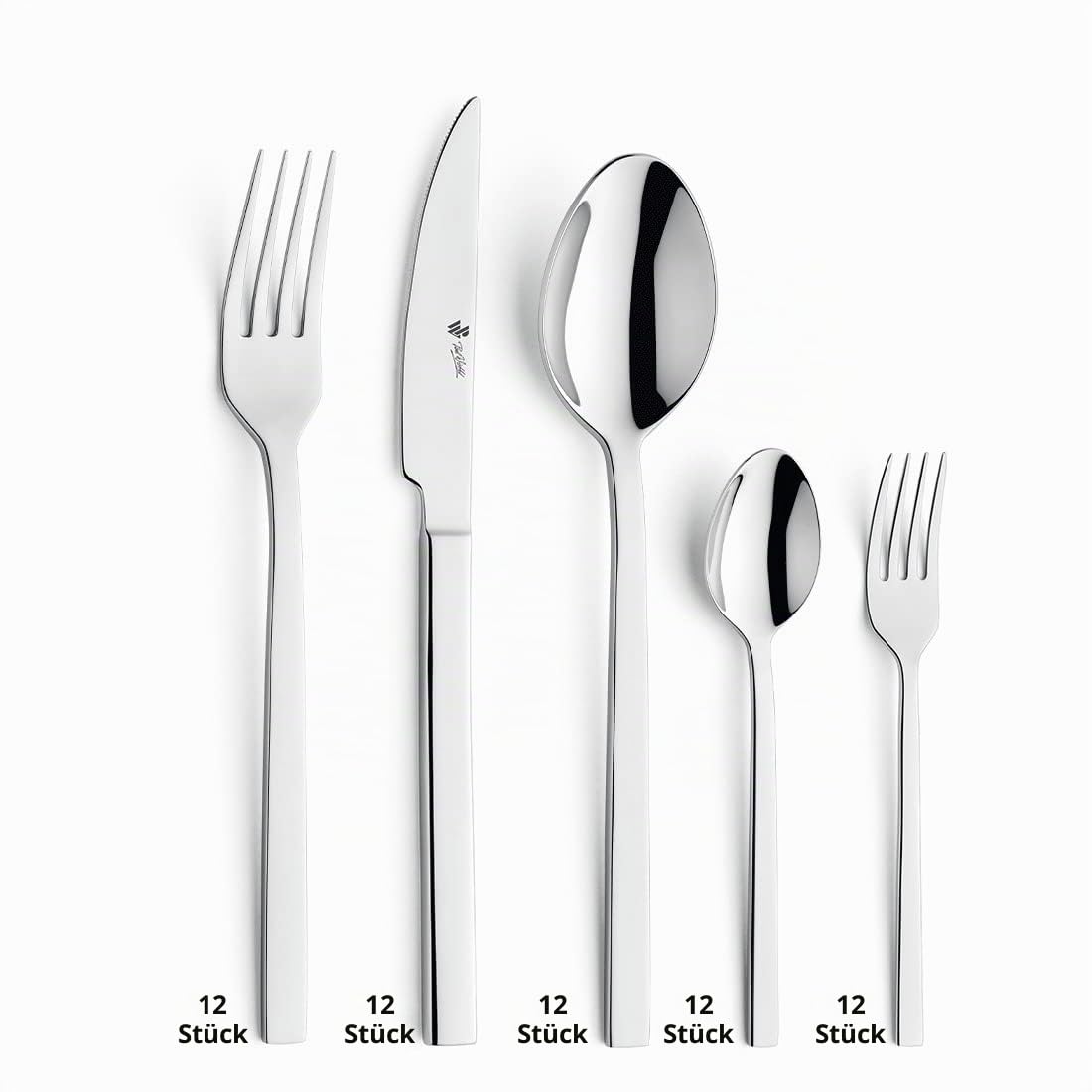 PW Paul Wirths EDGE 8100 Besteck Set 60-tlg., polierter 18/10 Edelstahl | Rostfrei, spülmaschinenfest, Wellenschliff-Messer, praktischer Besteckkasten und Kaffeelöffel sind inklusive