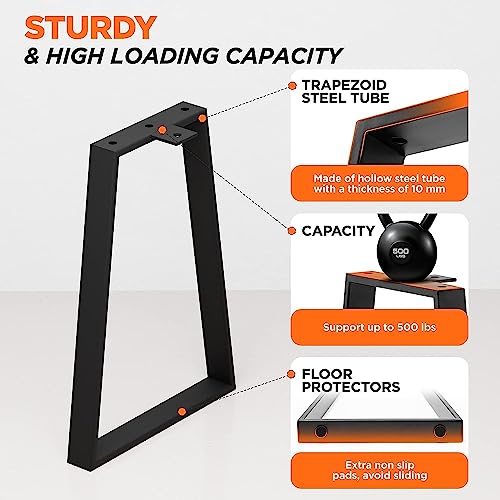 Yes4All Store 16’’ Trapezoid Furniture Metal Legs - Heavy Duty Wrought Steel Feet With Thickness Of 10 Mm - Diy Iron Furniture Legs For Coffee Table, Bench, Side Table, Nightstand Set Of 2,Black #TOP3