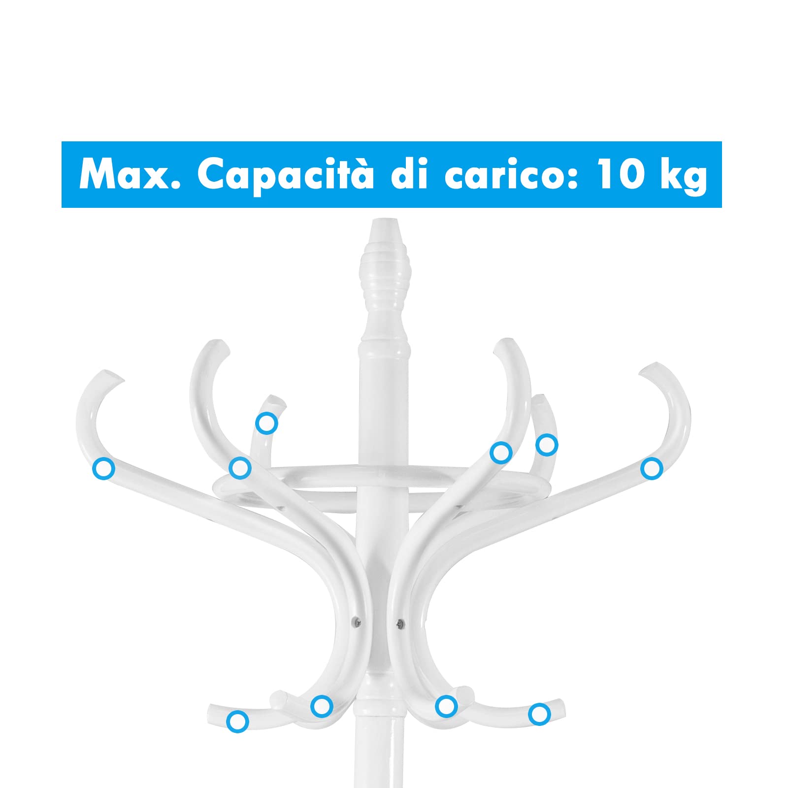COSTWAY Attaccapanni da Terra Appendiabiti a piedi con 12 ganci in legno ecologico, 51 x 51 x 184 cm (Bianco)