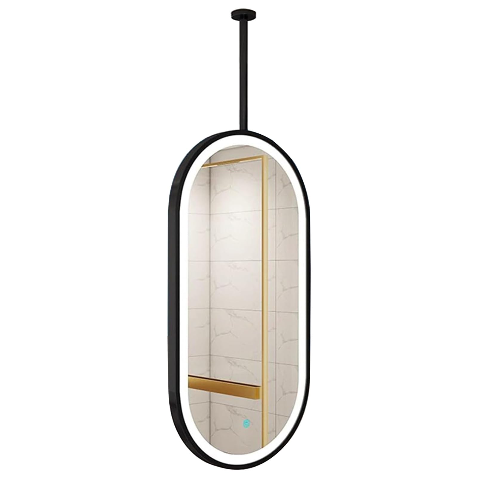 FGXHHS LED Lighted Pendant Mirror Black Oval Touch Dimmable for Bathroom Hotel Vanity Ceiling Mounted Home Decor Mirror(50cmx80cm)