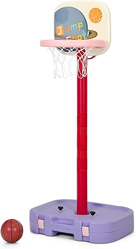 Miniatura 8 de Costzon Aro de baloncesto para niños, juego de aro de baloncesto 2 en 1 con lanzamiento de anillo y caja de almacenamiento para niños y niñas,