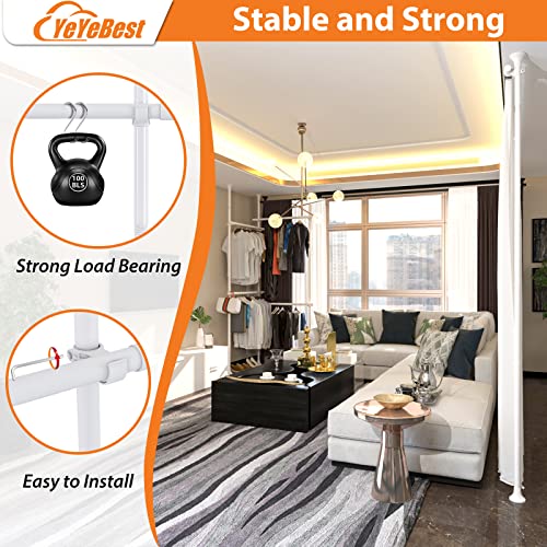 Yeyebest Clothes Rack, 2 Tier Closet Organizers And Storage Free Standing Closet Ceiling Link Floor Hanger For Hanging Clothes Adjustable Floor To Ceiling For Bedroom Laundry Room White #TOP3