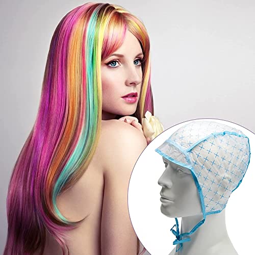 12Pieces Disposable Hair Highlighting Cap Tipping Cap Salon Hair Coloring Highlighting Dye Cap And 4Plastic Hooks Needle For Dyeing Hair Hairdressing Tool (Blue) #TOP6