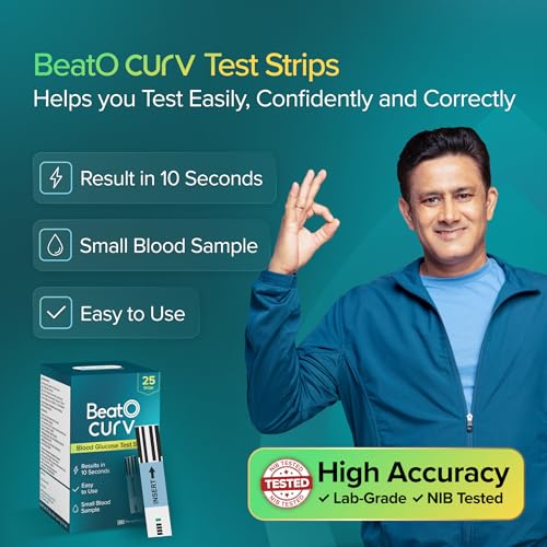 Image of BeatO Curv Glucometer Test Strips for Glucometer Machine | Sugar Test Strips | Blood Glucose Test Strips (50 Foil Test Strips Only)