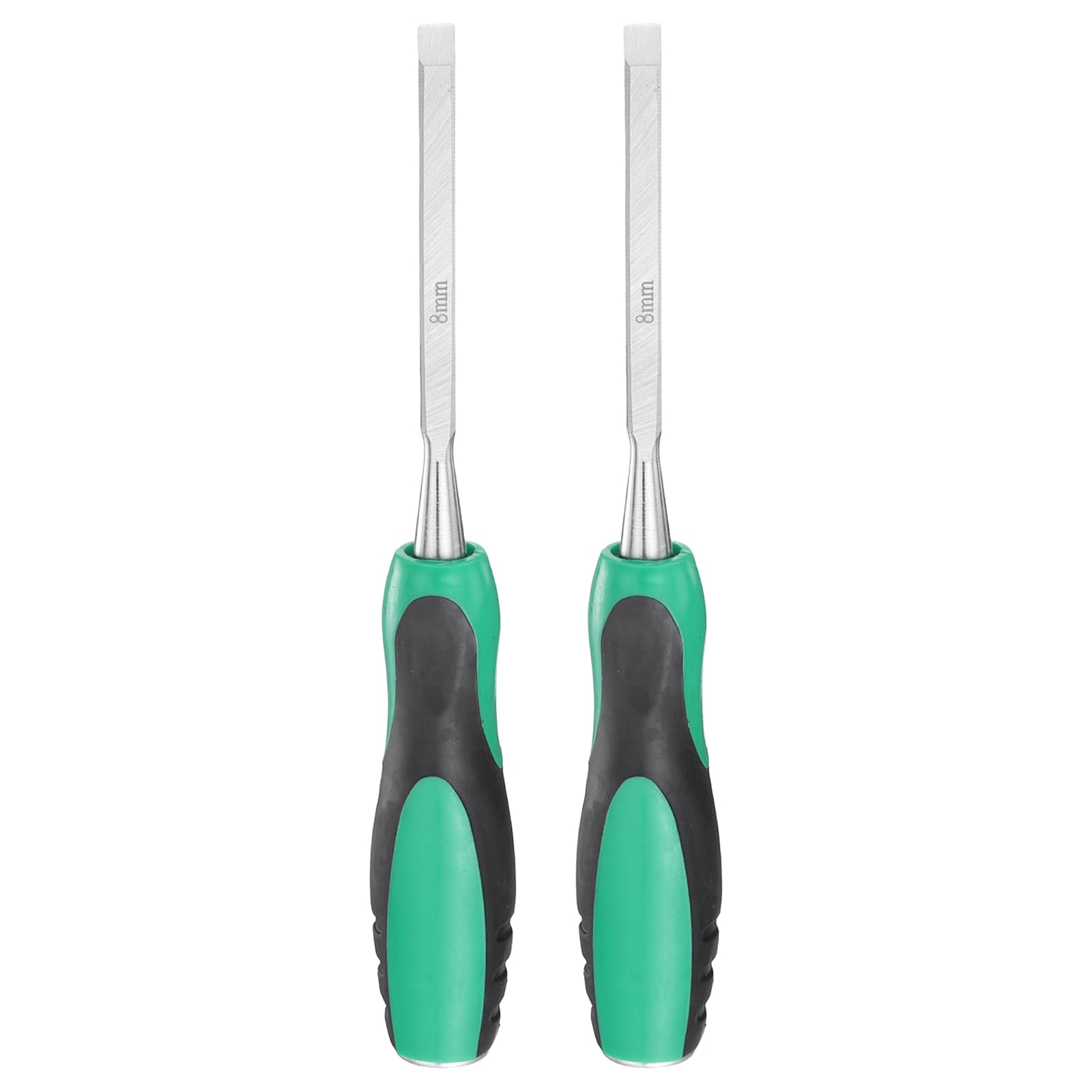 sourcing map 2pcs Steel Wood Chisel 8mm / 5/16" Wide Blade Wood Working Flat Tip Chisel Woodworking Hand Tool with Plastic Non-Slip Handle for Carpentry Carving DIY Projects, Green-Black