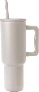 Simple Modern Trek 40 oz Tumbler with Handle & Straw Lid | Cup Holder Friendly Insulated Stainless Steel Travel Mug Almond Birch