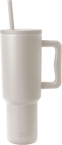 Simple Modern - Vaso Trek de 1,2 l con asa y tapa con pajita | Taza de viaje de acero inoxidable aislada compatible con portavasos | color avellana