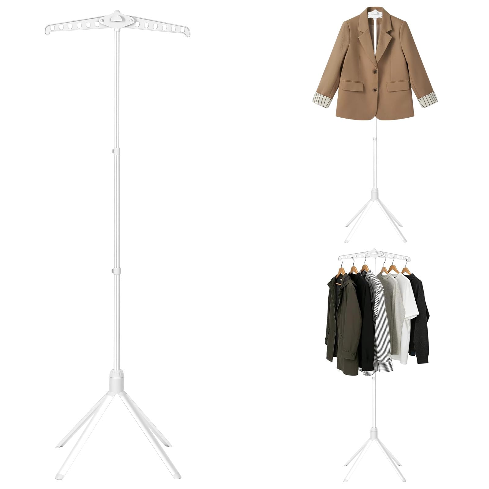 Anihet Adjustable T Shirt Display Stand, 29-57 Inch Fodable Clothing Display Metal Hanging Clothes Rack, Multiuse Clothing Mannequin for Vendors, Booth, Retail, Stores, Trade, Events(White)