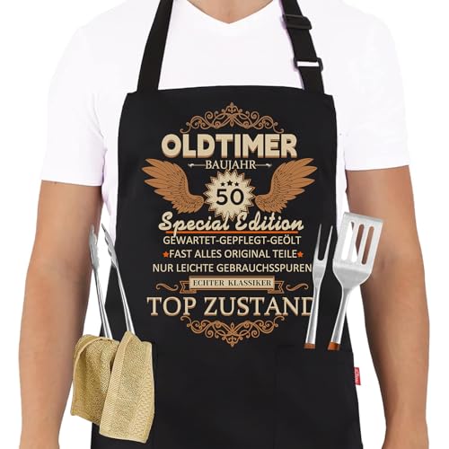 Grillschürze 50 Geburtstag Mann, Küchenschürze als Geschenk zum 50. Geburtstag, Schwarz Kochschürze Herren Verstellbare, Geschenkideen Geburtstagsgeschenk für Männer Lustig Grillen Barbecue BBQ Grillschürze 50 Geburtstag Mann, Küchenschürze als Geschenk zum 50. Geburtstag, Schwarz Kochschürze Herren Verstellbare, Geschenkideen Geburtstagsgeschenk für Männer Lustig Grillen Barbecue BBQ