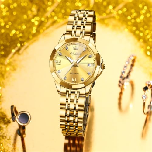 Image of OLEVS Womens Watches Automatic Luxury Dress Ladies Watch Ceramic Strap Rose Gold Self Winding Female Wrist Watch