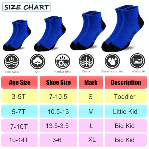 12 Pairs kids Half Cushion Low Cut socks, Socks for Boys Age 3-10,Cotton Ankle Athletic Sock for Little Big Kids2