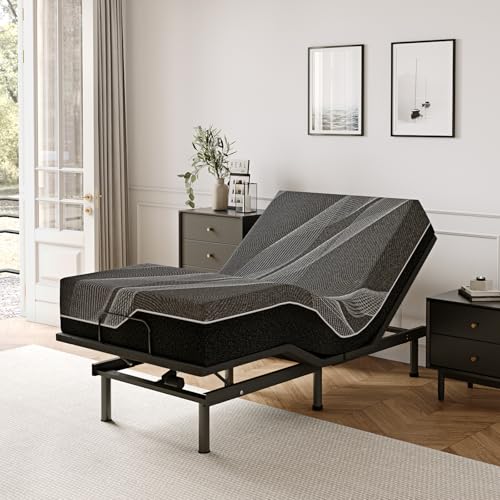 Dyonery Full Adjustable Bed Base Frame with Wireless Remote + 14 Inch Full Gel Memory Foam Mattress...