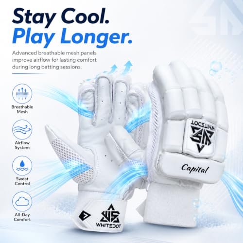 Image of WHITEDOT Sports Capital Cricket Batting Gloves||Suitable for Boys|Small Right Hand||White, Leather