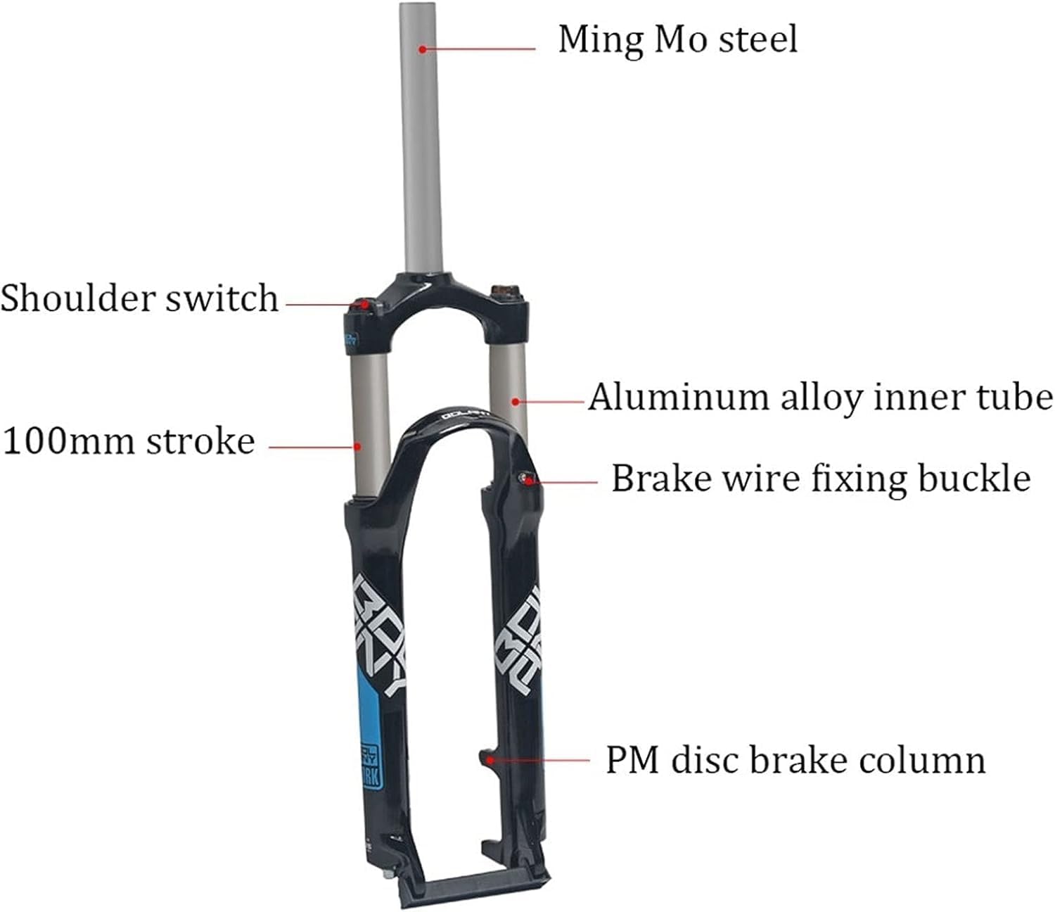 24 Inch Suspension Bike Front Fork,Travel 100Mm Shoulder Control Suspension Fork Mountain Front Fork Disc/V- Brake,28.6Mm Straight Tube QR 9Mm Crown Lockout Aluminum Alloy,Black red
