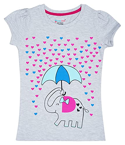 Image of KYDA KIDS 100% Breathable Cotton Girls Half Sleeve Printed Tshirt | Regular Fit Round Neck Tops for Girls (Pack of 5)