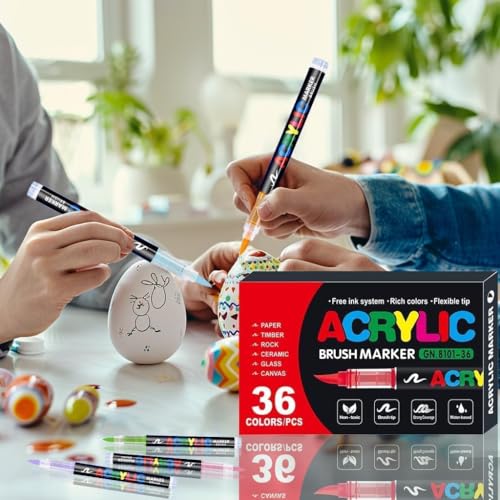 Image of Wafeeq Acrylic Paint Markers Set - Dual Tip Waterproof Paint Pens for Rock, Wood, Glass, Fabric & DIY Art Crafts