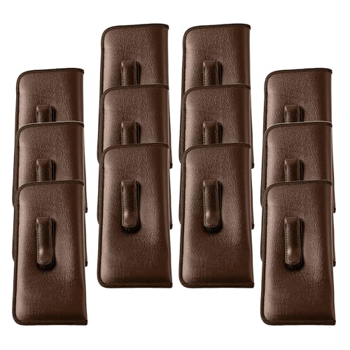 Image of Calabria Soft Slip-In Glasses Case with Pocket Belt Metal Clip Brown for Men /Women Synthetic Leather Felt Lining 6.5 inchx3 inch - 12PACK