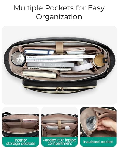 bagsmart Lehrertasche 15.6 Zoll Laptoptasche Damen Gesteppt Arbeitstasche mit Datei-Organizer Aktentasche Krankenschwester Tasche für Arbeit Schule Büro Business Universität, Schwarz