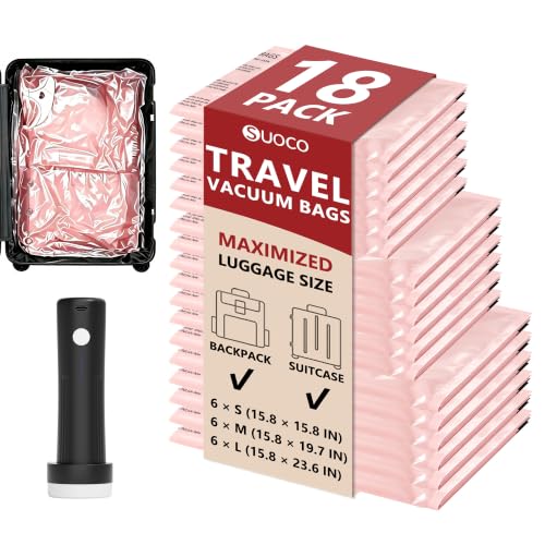 Image of Travel Vacuum Bags for Clothing with Cordless Pump 18 Combo, Pink