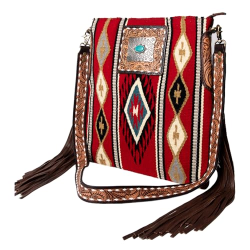 American Darling Large Crossbody Saddle Blanket Fabric Genuine Leather Western Women Bag Handbag Purse | Cute