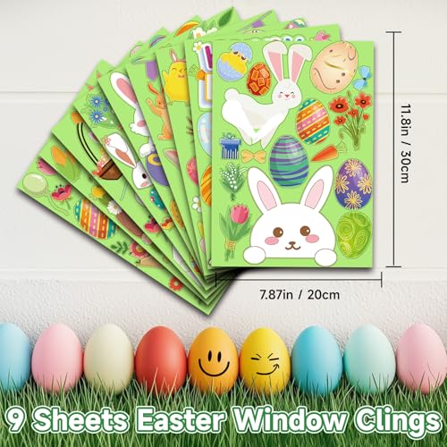 Image of Easter Window Clings Happy Easter Bunny Rabbit Egg Stickers for Glass Windows Kids Decals Spring Decor for Home Office School, 9 Sheets