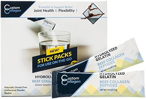 Collagen Peptide Stick Packs, 30 Count - Clean Collagen® - Beef Collagen, Pasture Raised, Grass Fed, Paleo, Non GMO, Kosher - Highly Soluble Protein