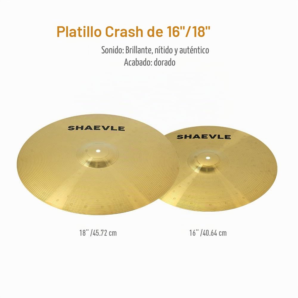 Paquete de platillos de aleación para batería 5 piezas, incluye platillos de 14", 16", 18" y 20", dorados