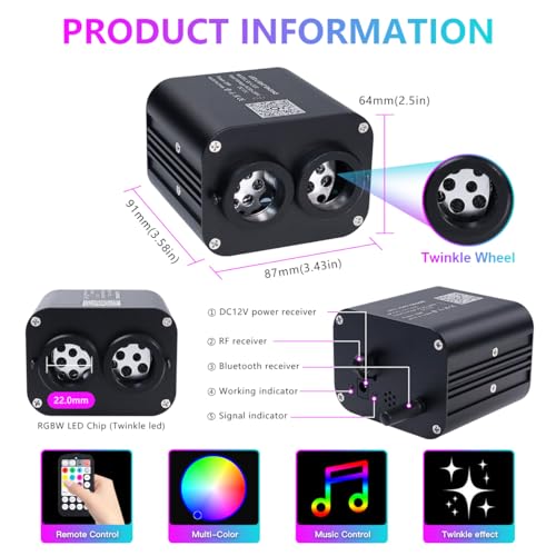 Image of Starlight Headliner Kit,Twinkle + Music Sync Dual Color Fiber Optic Star Ceiling Lights with APP Remote Control, RGBW Star Lights for Car /Home Ceiling Decor, 1000pcs 9.8ft